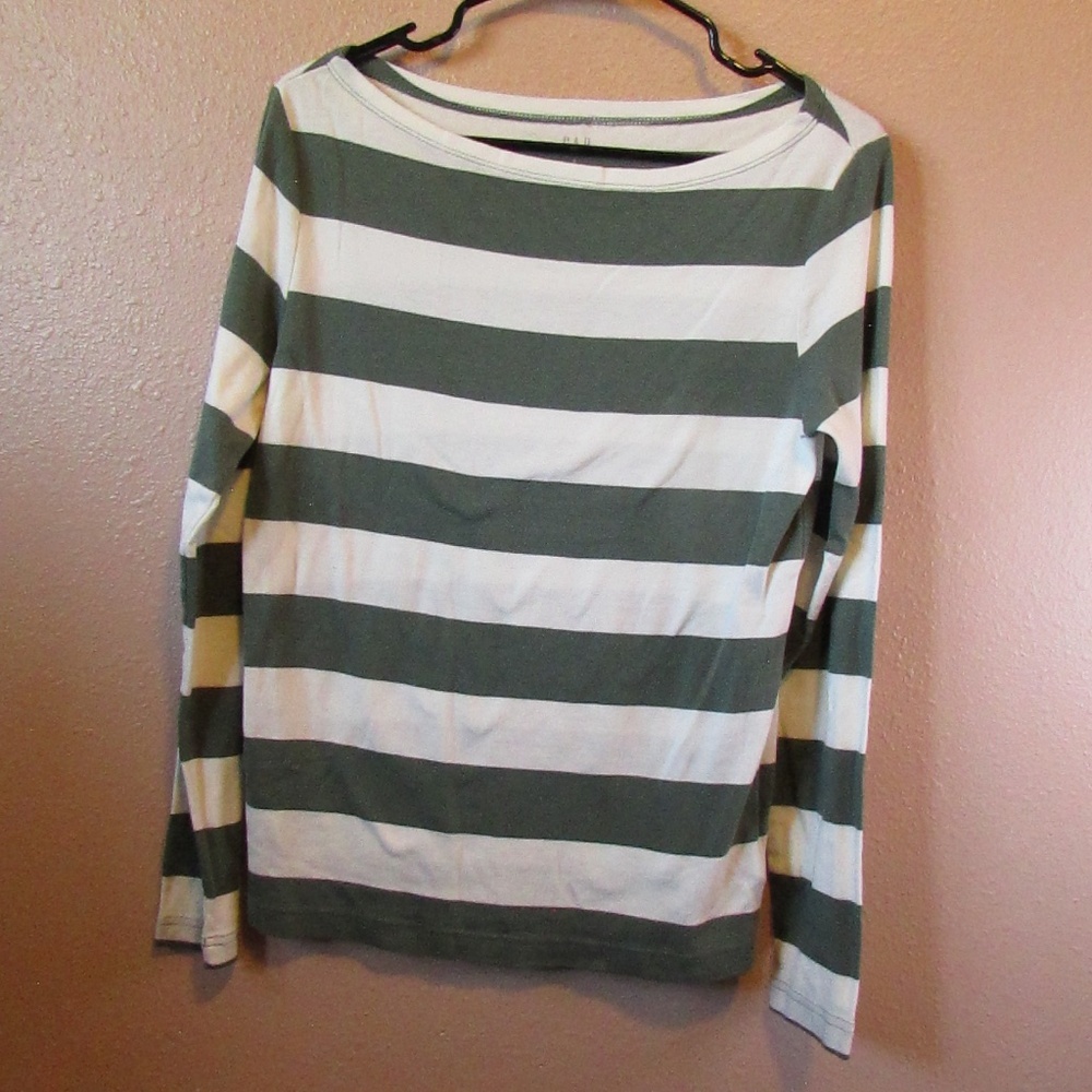 GAP Green and White Striped Boat Neck Sweater